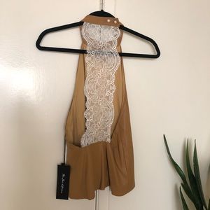For Love & Lemons vegan leather and lace halter S